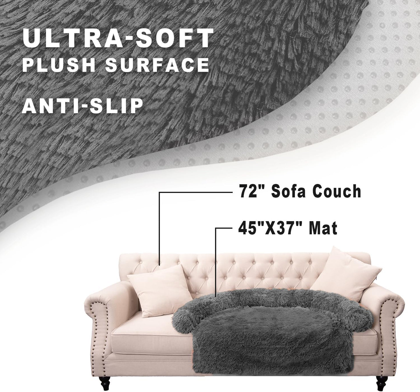 Calming Dogs/Cats Bed Mats, Dog Pad Washable Removable Couch Cover, Plush Long Fur Mat for Pets, Waterproof Lining, Perfect for Small, Medium and Large Dogs and Cats (Dark Gray, 45"x37")