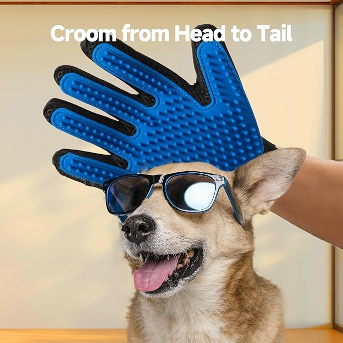 2-in-1 Pet Grooming Glove & Fabric Hair Remover - Reusabie, Silicone Massage Bristles,Static Adhesion for Quiuck Shedding Control,Safe for Dogs & Cats(Big)