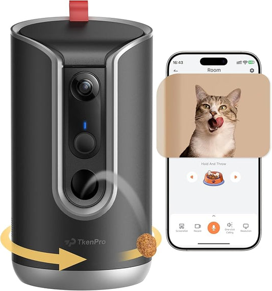 2K Pet Camera Treat Dispenser, AI Photo Album, Dog Camera with 360° Auto Tracking & 5G/2.4G WiFi, 2-Way Talk, Remote Treat Tossing, Motion Alerts for Cats Indoor