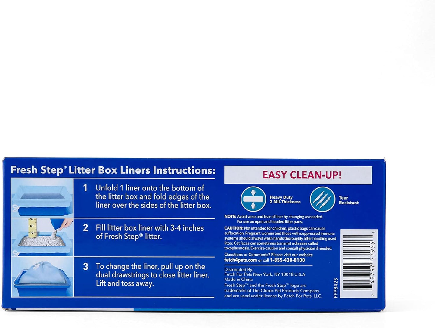 Fresh Step Drawstring Cat Litter Box Liners, Fresh Scent - Kitty Litter Bags for Rectangle or Oval Large Litterboxes, Size Jumbo, 36" x 19" - 7 Count
