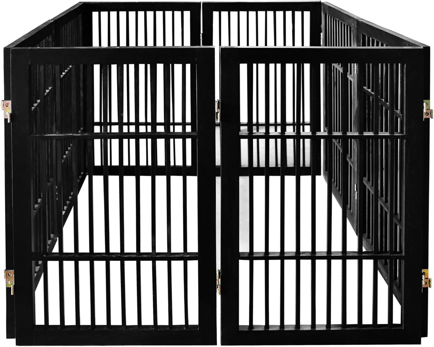 Pet Dog Gate Strong and Durable Freestanding Folding Acacia Hardwood Portable Wooden Fence Indoors or Outdoors by Urnporium (Black Pet Gate, 8 Panel 30" Tall)