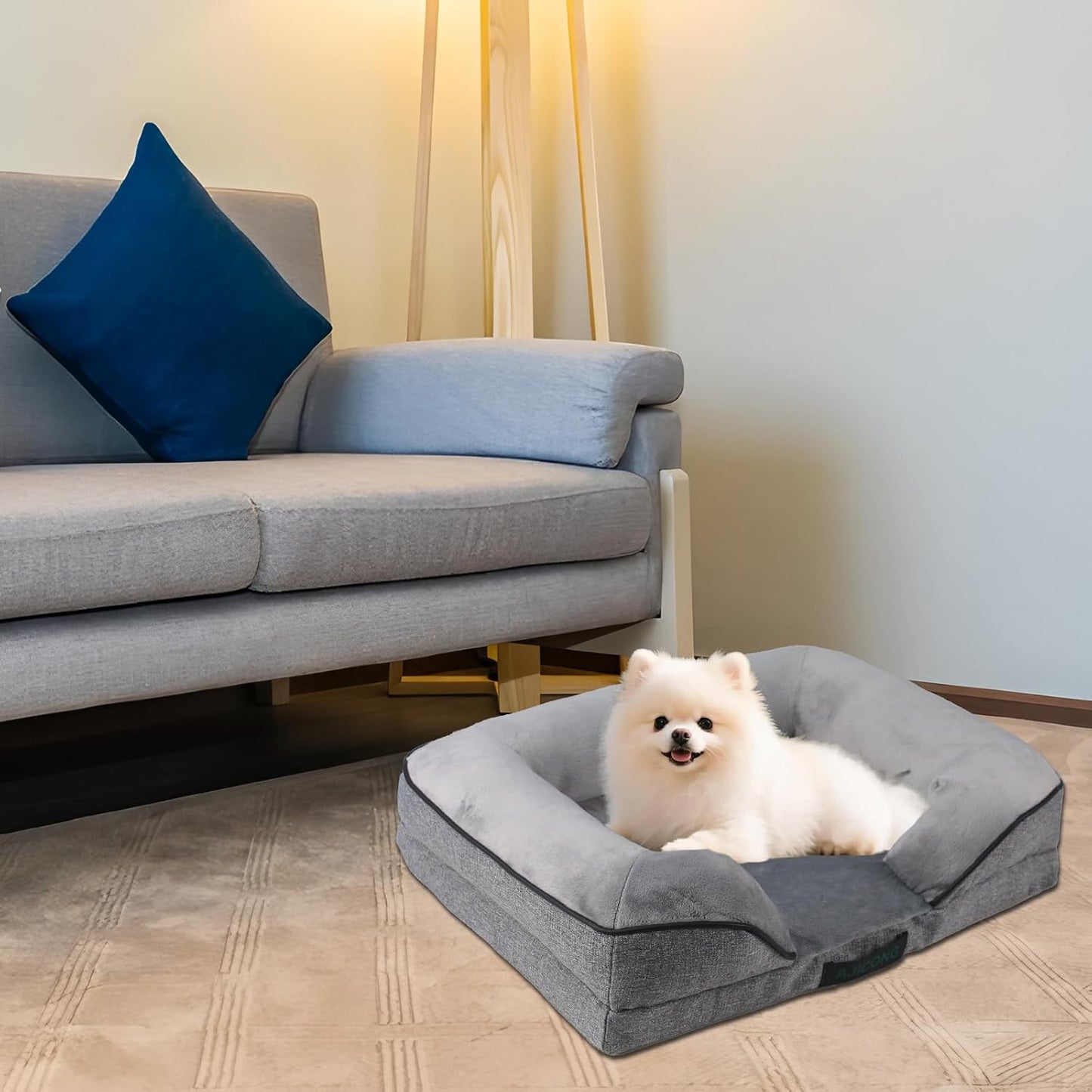 Orthopedic Egg-Shaped Sponge Dog Bed Medium Size Dog with Sides, Removable Cover and Non-Slip Bottom (Grey, 28 * 23 * 6)