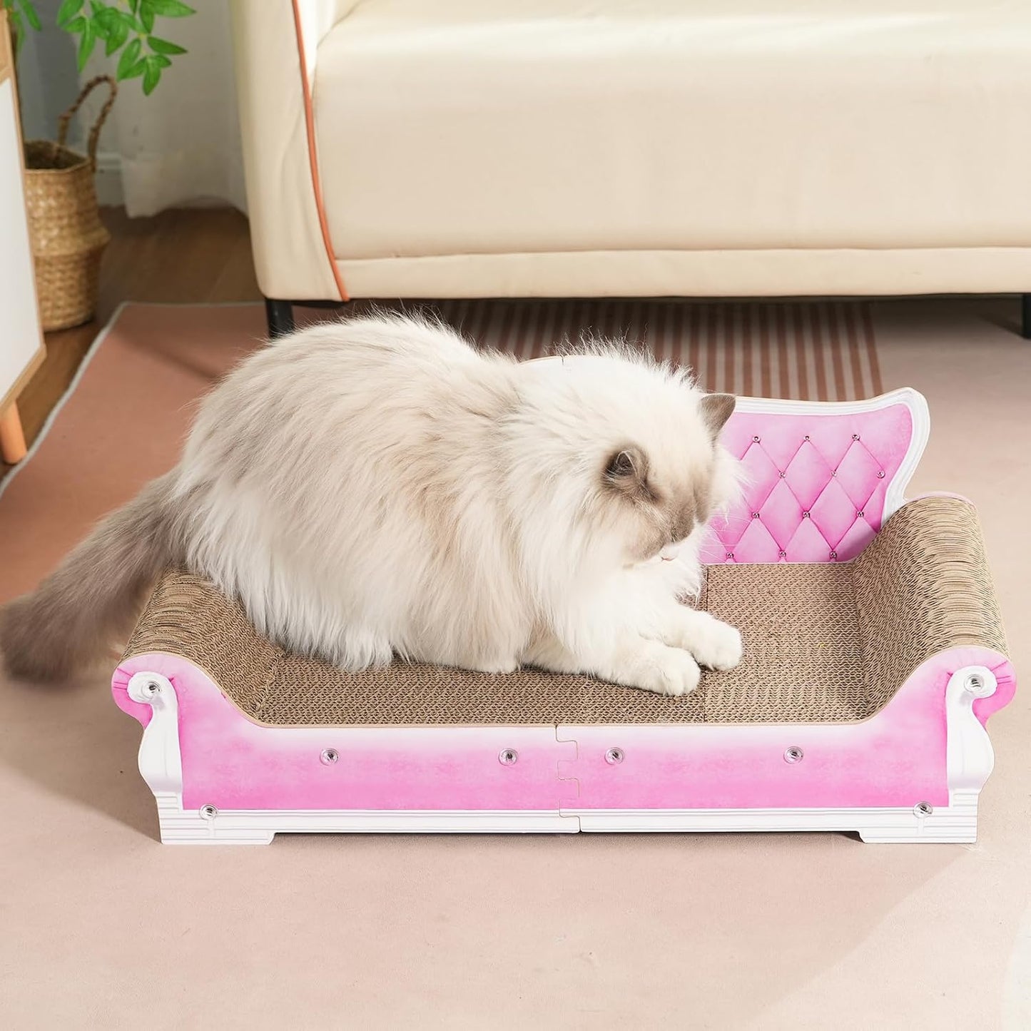 Cat Sofa Shape Scratch Pad for Large Medium Small Indoor Cats,Larger-Sized Recyclable Reversible Cardboard Cat Couch for Resting Claw Grinding and Playing