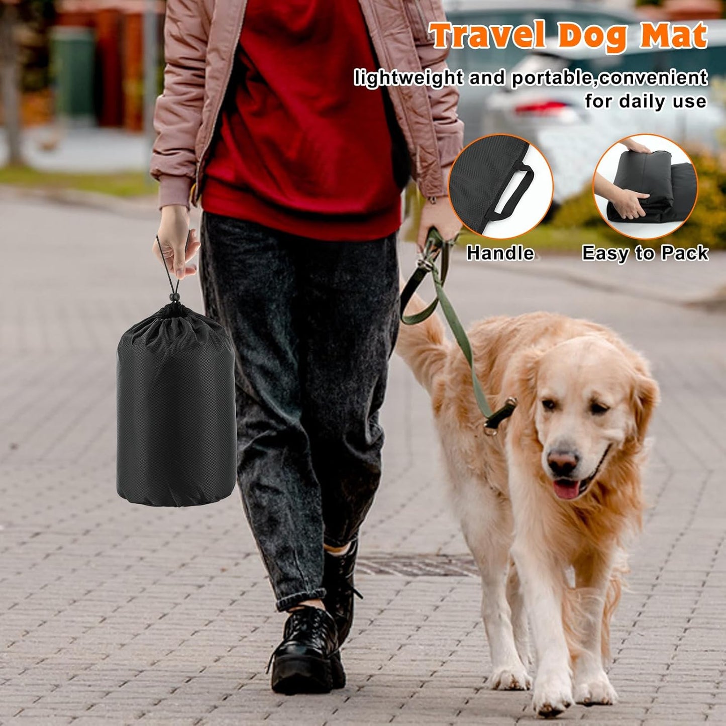 BWOGUE Large Outdoor Dog Bed, Portable Waterproof Camping Mat, Washable Travel Mat with Carry Bag for Medium and Large Dogs, 57"X39" (Black)