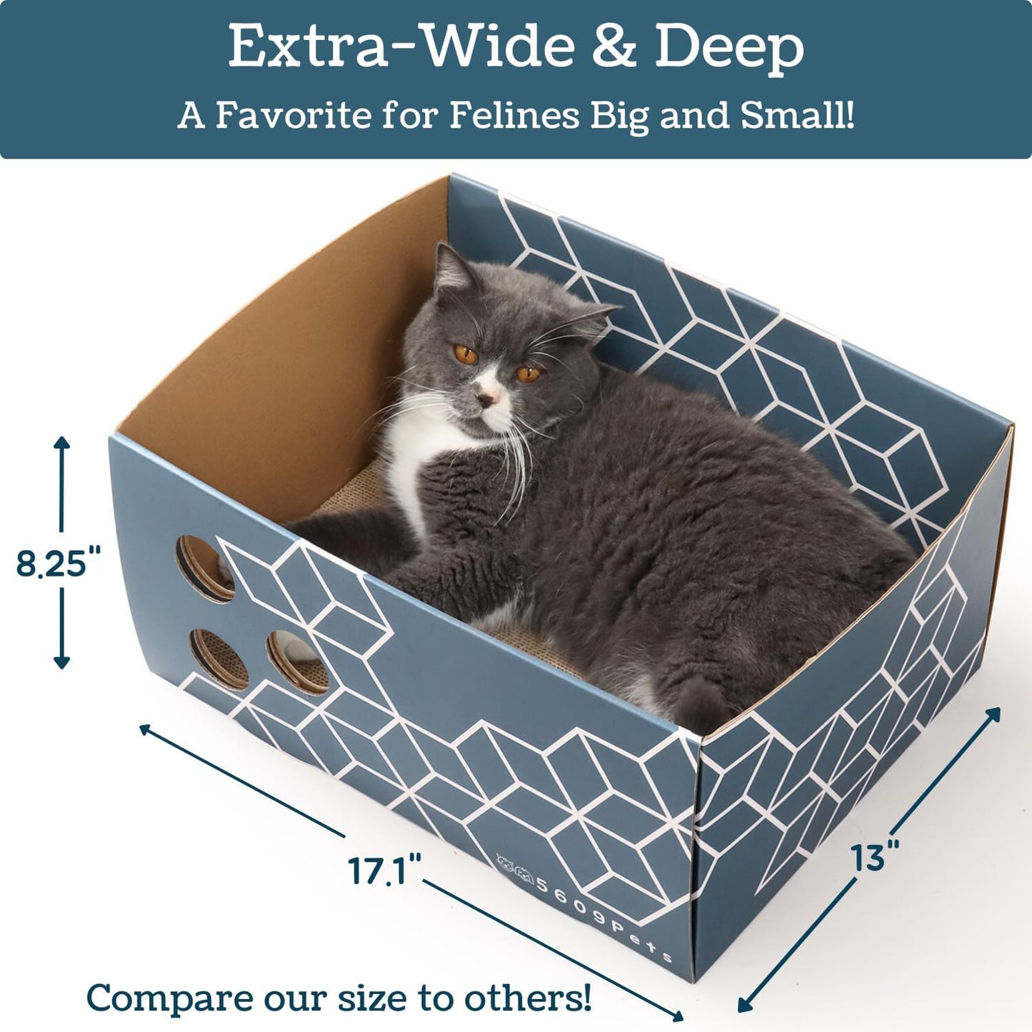 Heavy Duty Cardboard Cat Scratch Box with 3 Refillable Double-Sided Cat Scratcher Pads for Indoor Cats