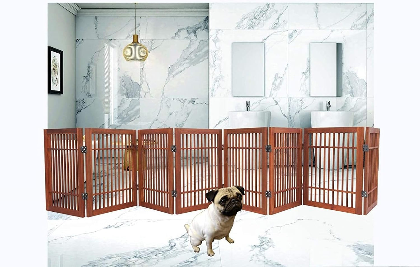 Urnporium Freestanding Pet Gate Folding Wooden Fence for Indoor & Outdoor Use, Durable Acacia Hardwood (Brown Pet Gate, 8 Panel 24" Tall)