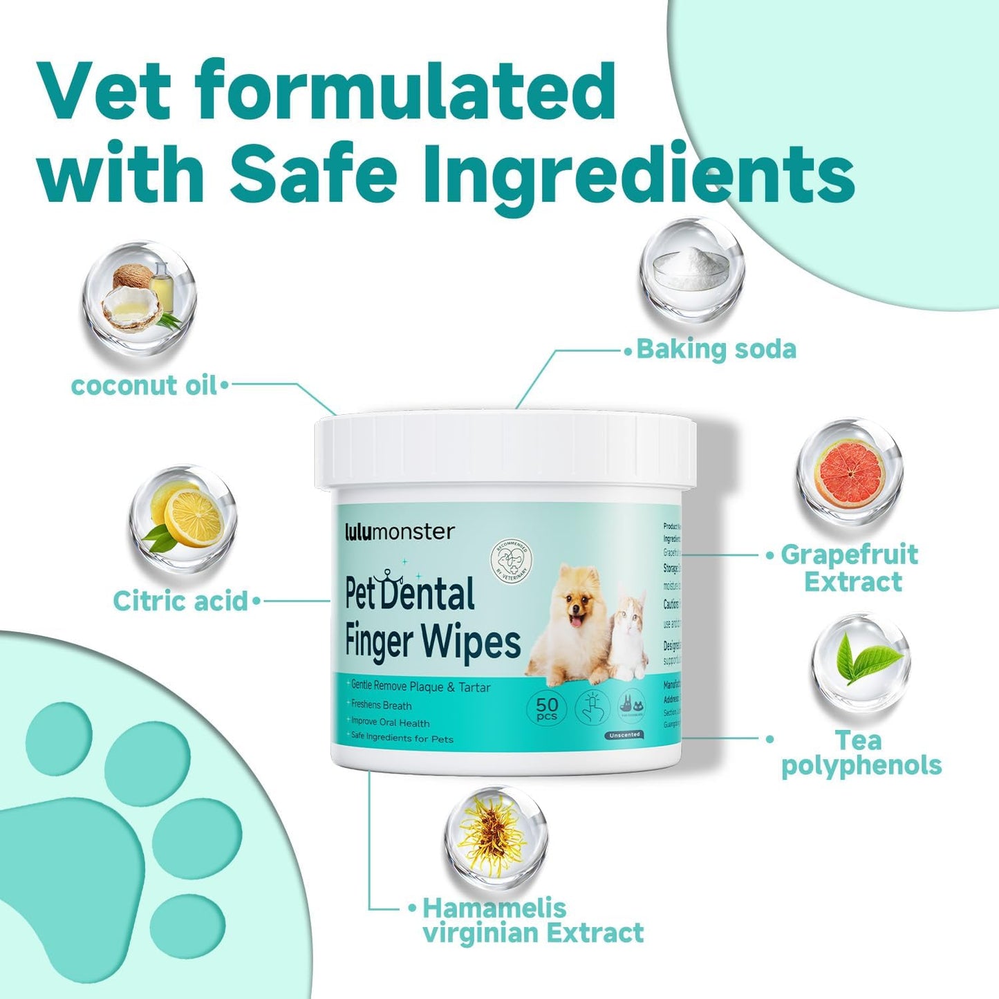 Pet Dental Finger Wipes for Dogs & Cats, Dog Teeth Cleaning Wipes Tooth Brushing Kit by Remove Plaque and Tartar & Freshens Breath Buildup No-Rinse Dog Finger Toothbrush