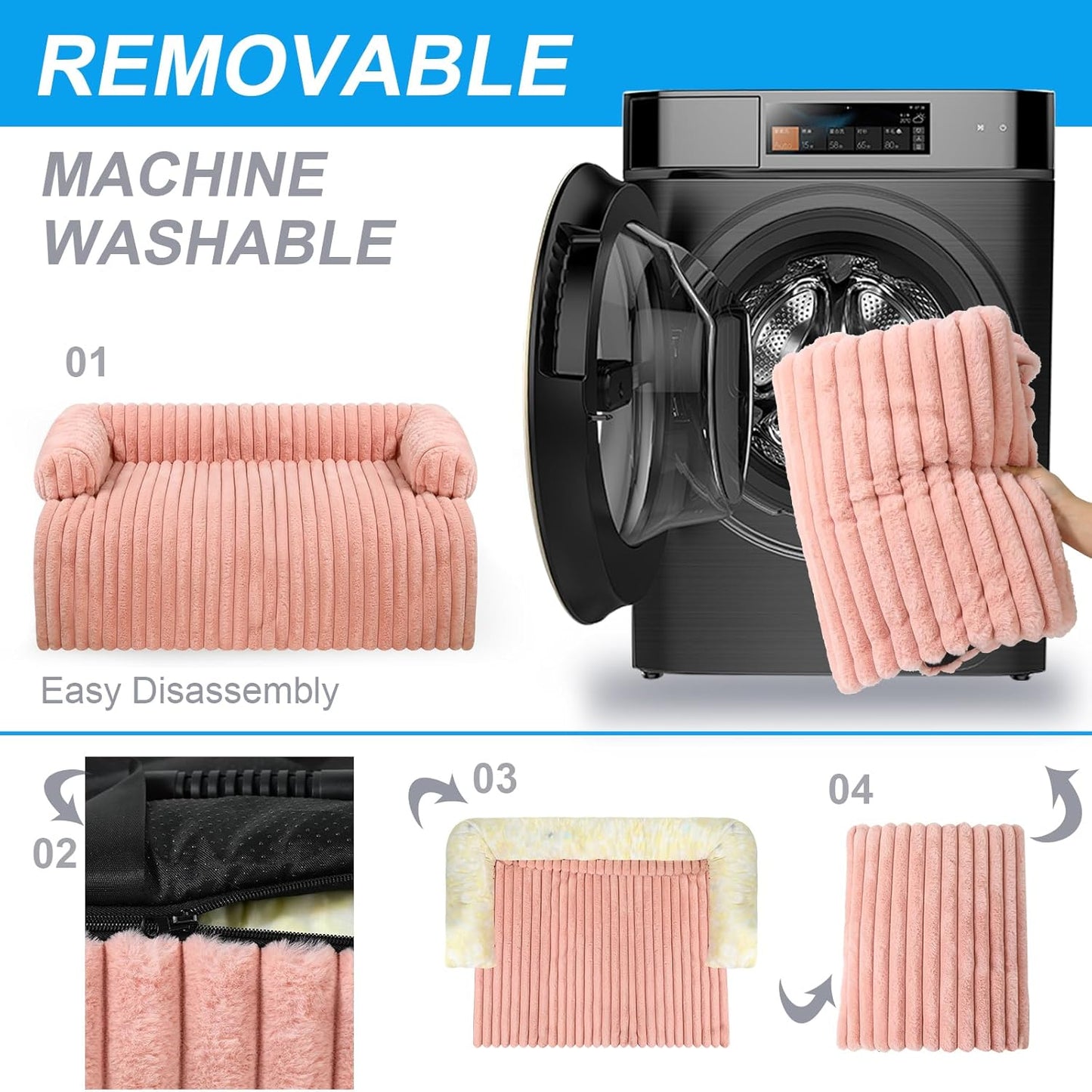 Luxurious Dog Couch Bed, Washable Calming Dog Couch Cover, Removable Couch Protector for Dogs, Waterproof Sofa Bed, Pet Bed Mats for Couch, Pet Couch Covers for Sofa(Pink, L)