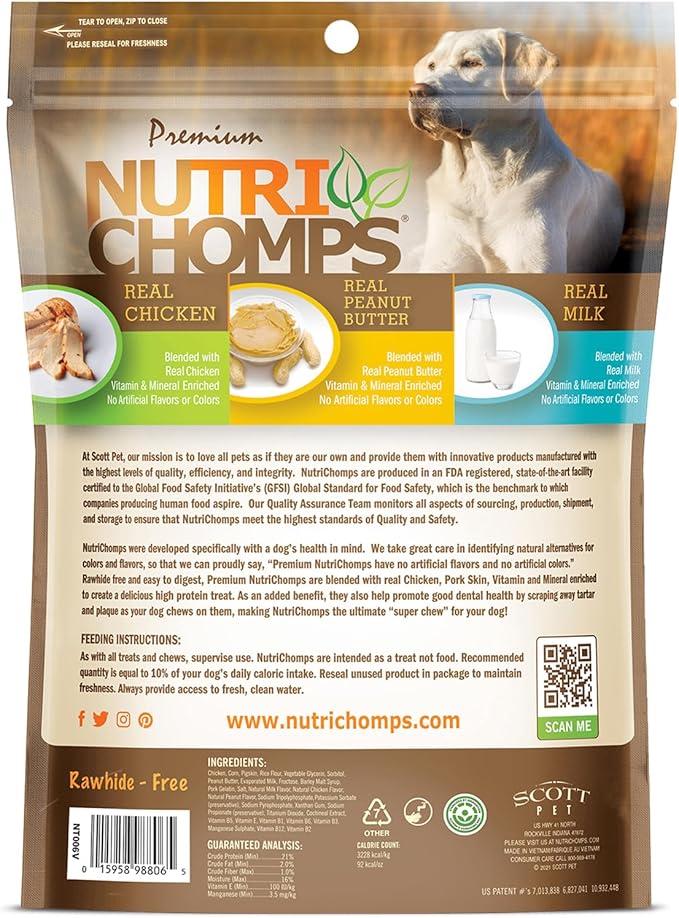 NutriChomps Dog Chews, 4-inch Knots, Easy to Digest, Rawhide-Free Dog Treats, 9 Count, Real Chicken, Peanut Butter and Milk flavor