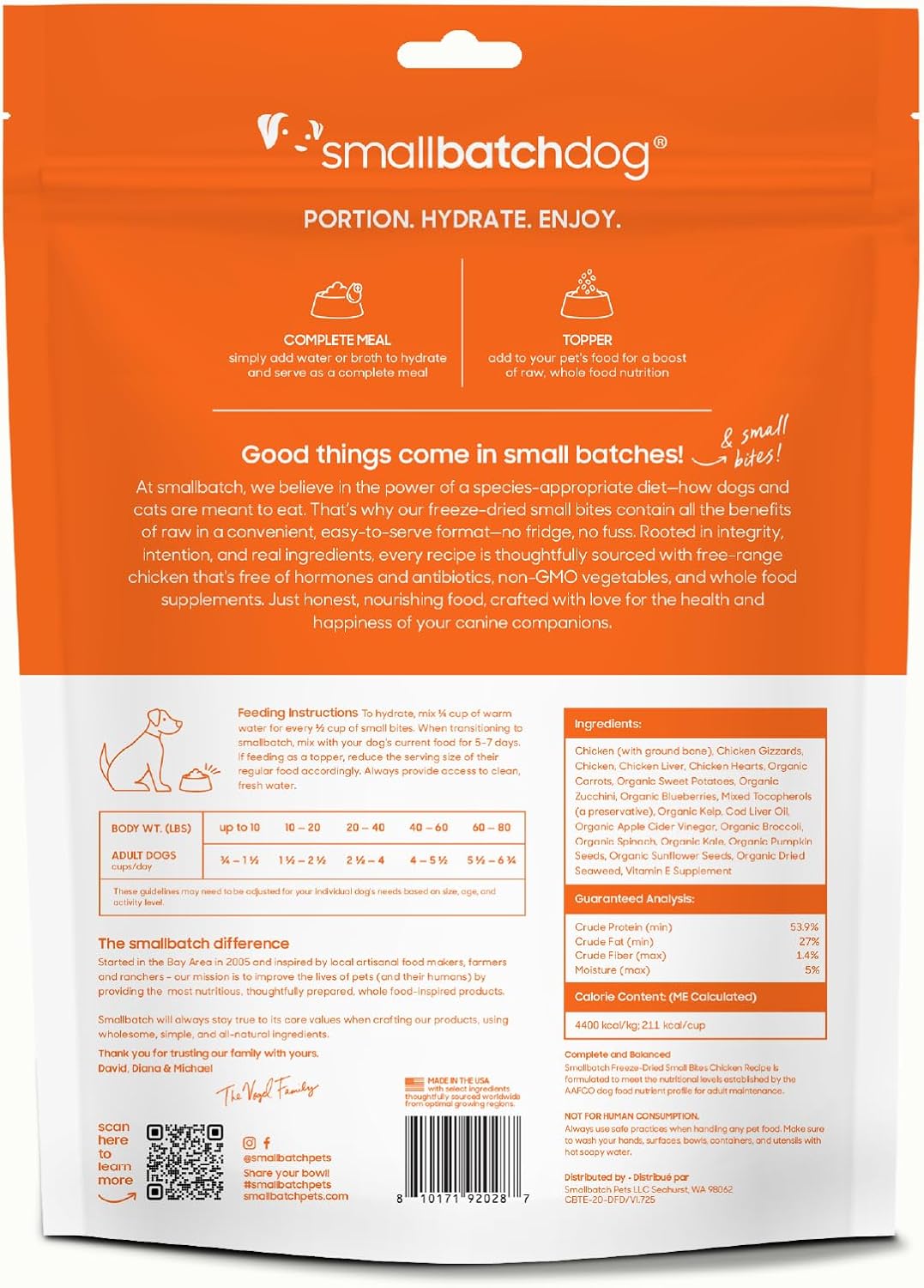 smallbatch Freeze-Dried Chicken Dog Food – Grain Free, Organic Produce – Raw Dehydrated Beef Bites, High Protein Complete Meal or Topper – Humanely Raised, Made in USA, 20oz