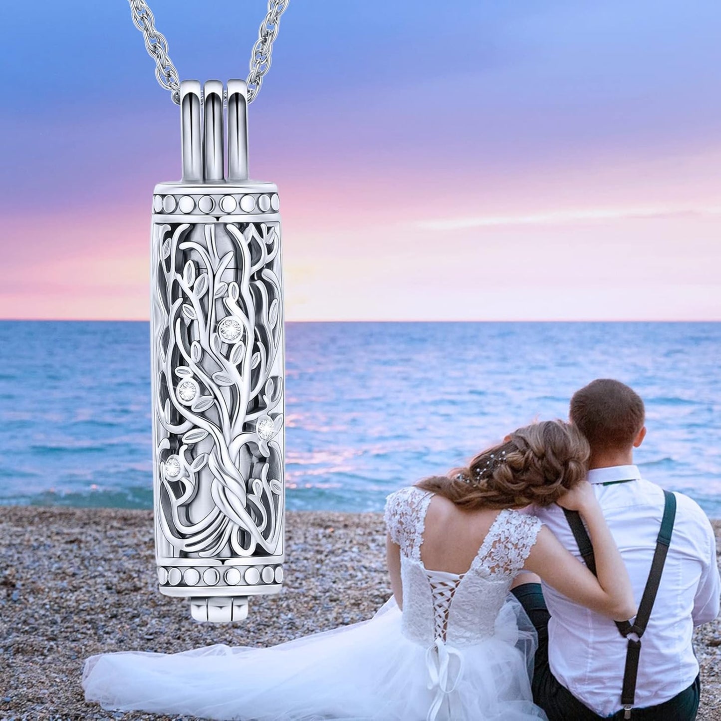 shajwo Cylinder Cremation Jewelry Tree of Life Urn Ashes Necklace for Women Men Vial Cremation Ash Pendant Loved One Memorial Jewelry