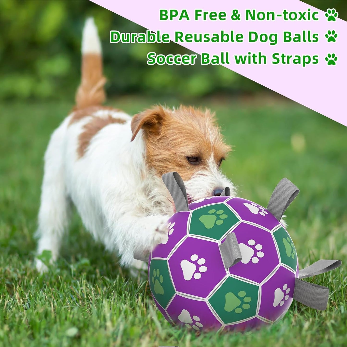 Diman Dog Balls with Nylon Straps, Puppy Soccer Ball for Dogs, Outdoor Dog Toys, Durable Fetch Pet Toy for Training, Birthady Gift for Large Pets (7 Inch)