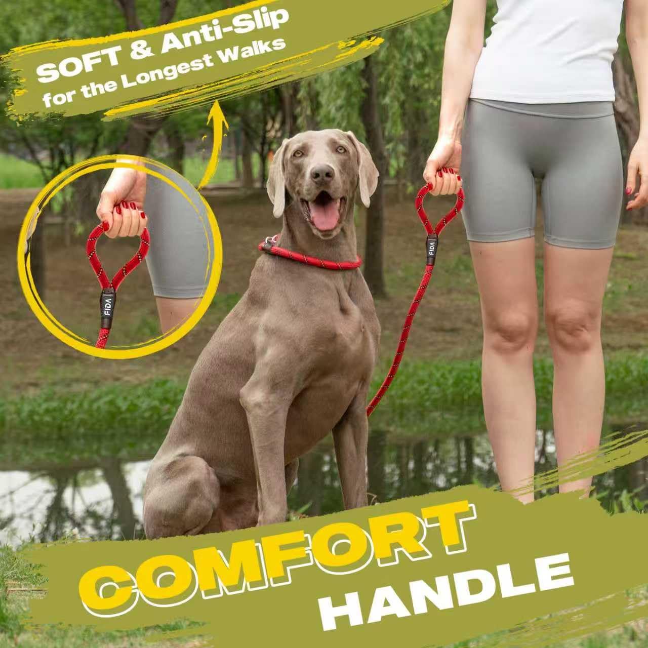 Fida Durable Slip Lead, 6 FT x 1/2" Heavy Duty, Comfortable Strong Rope for Large, Medium Dogs, No Pull Pet Training Loop Leash with Highly Reflective, Red