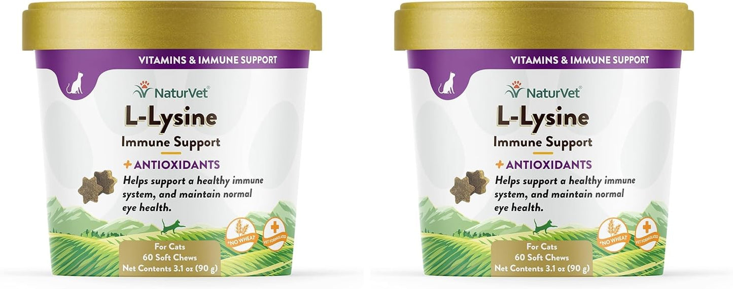 NaturVet L-Lysine Immune Support Plus Antioxidants Cat Supplement – Helps Support Eye Health, Immune System for Cats – Includes Amino Acids – 60 Ct. Soft Chews, 30-Day Supply (Pack of 2)