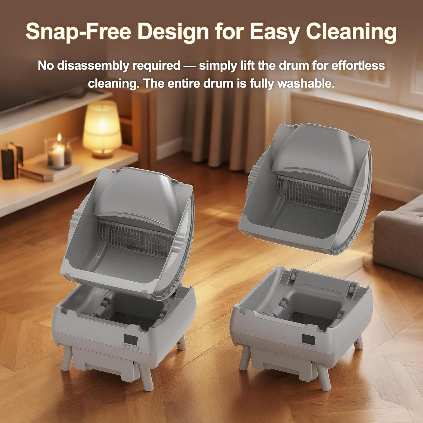 Automatic Cat Litter Box Self Cleaning - APP Control, Open-Style Design, Smart Health Monitor, Suitable for Medium Cats and Kittens, Safe Anti-Pinch, Quiet, A Lifelong Companion - Grey