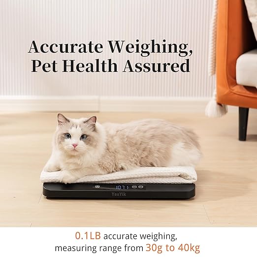 YauYik Digital Pet Scale for Accurate Weighing - Baby Scales for Weighing, Ideal for Small Pets, Puppies, and Cats with Non-Slip Mat - LED Display with Hold Function, Measures Up to 40kg