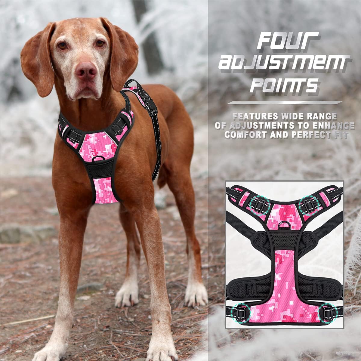 BARKBAY No Pull Dog Harness Front Clip Heavy Duty Reflective Easy Control Handle for Large Dog Walking(Pink camo,S)
