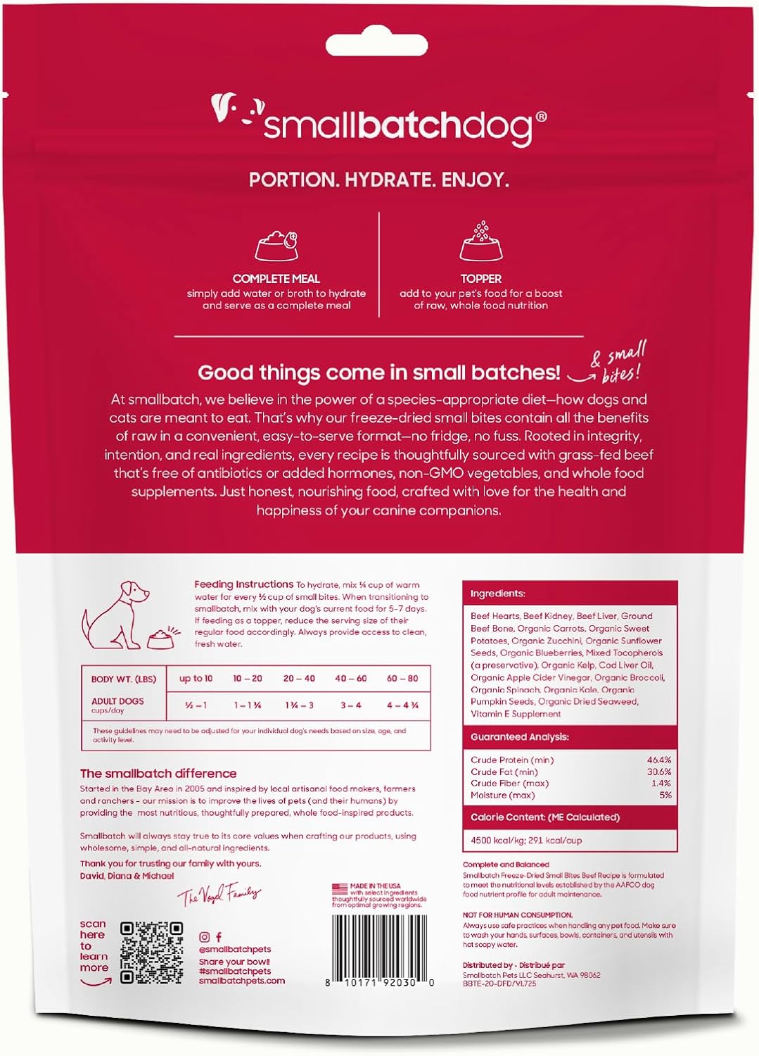 smallbatch Pets Freeze-Dried Raw Dog Food – Beef Recipe – 20oz Small Bites – Grain Free, High Protein, Complete Meal or Topper – Made in USA with Organic Produce & Humanely Raised (20 Oz, Beef)