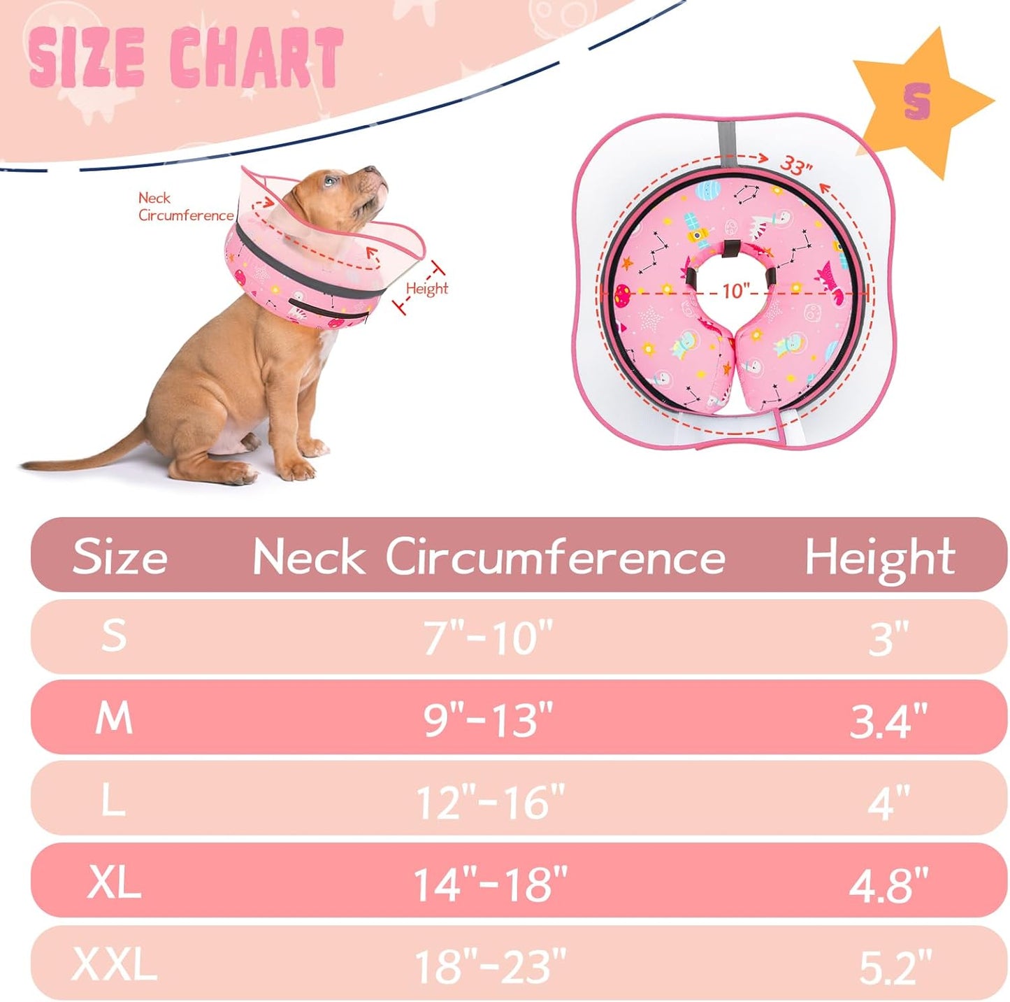 Elevated Inflatable Dog Cone Collar to Stop Licking, Dog Donut Collar After Surgery, Soft Pet Cone Alternative for Small Medium Large Dogs