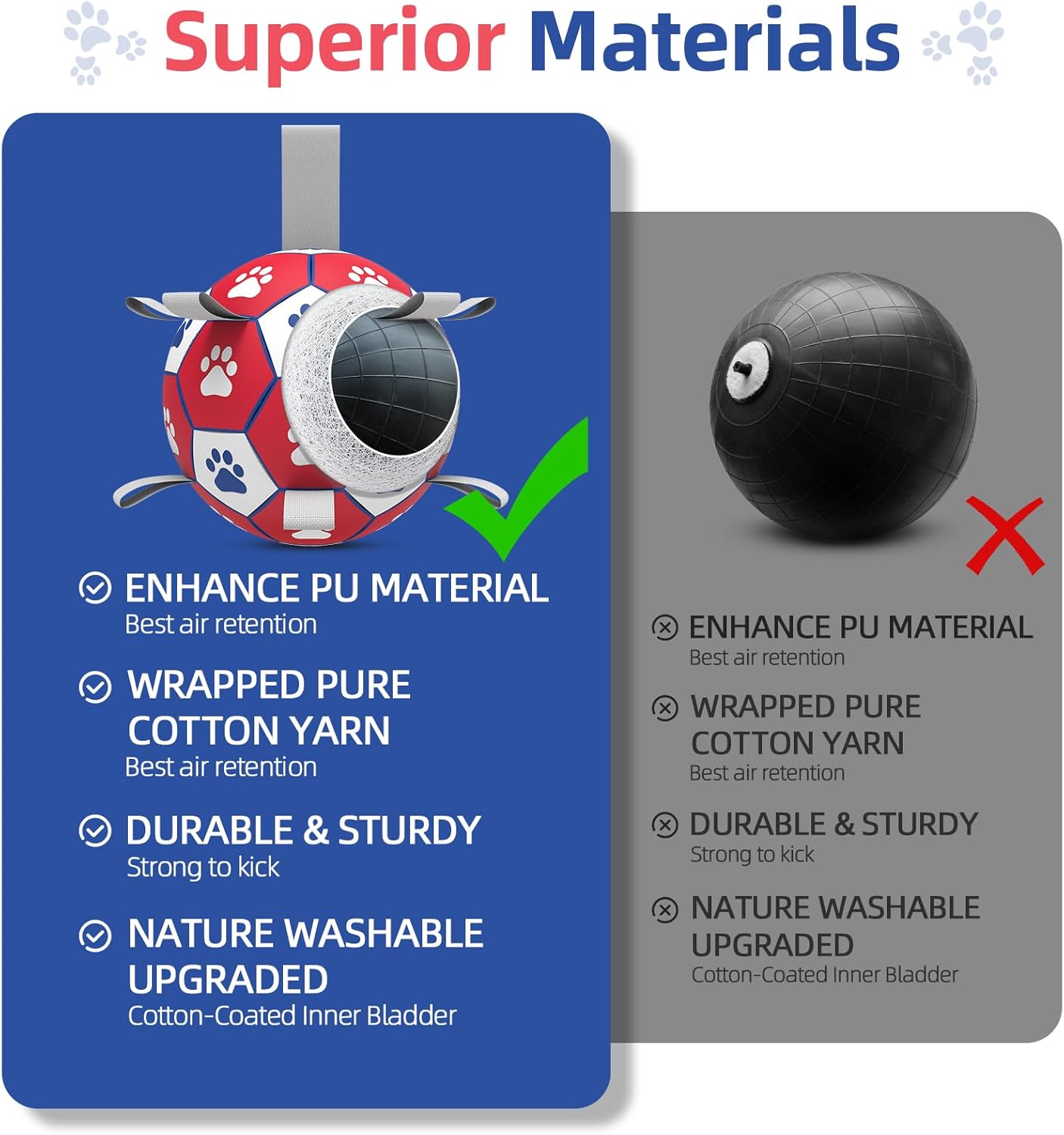 Diman Dog Balls, Dog Soccer Ball with Straps for Indoor Outdoor Play, Pet Toys Balls for Small Medium Dogs, Dog Birthday Gift, Interactive Dogs Toy for Tug of War (6 inch)