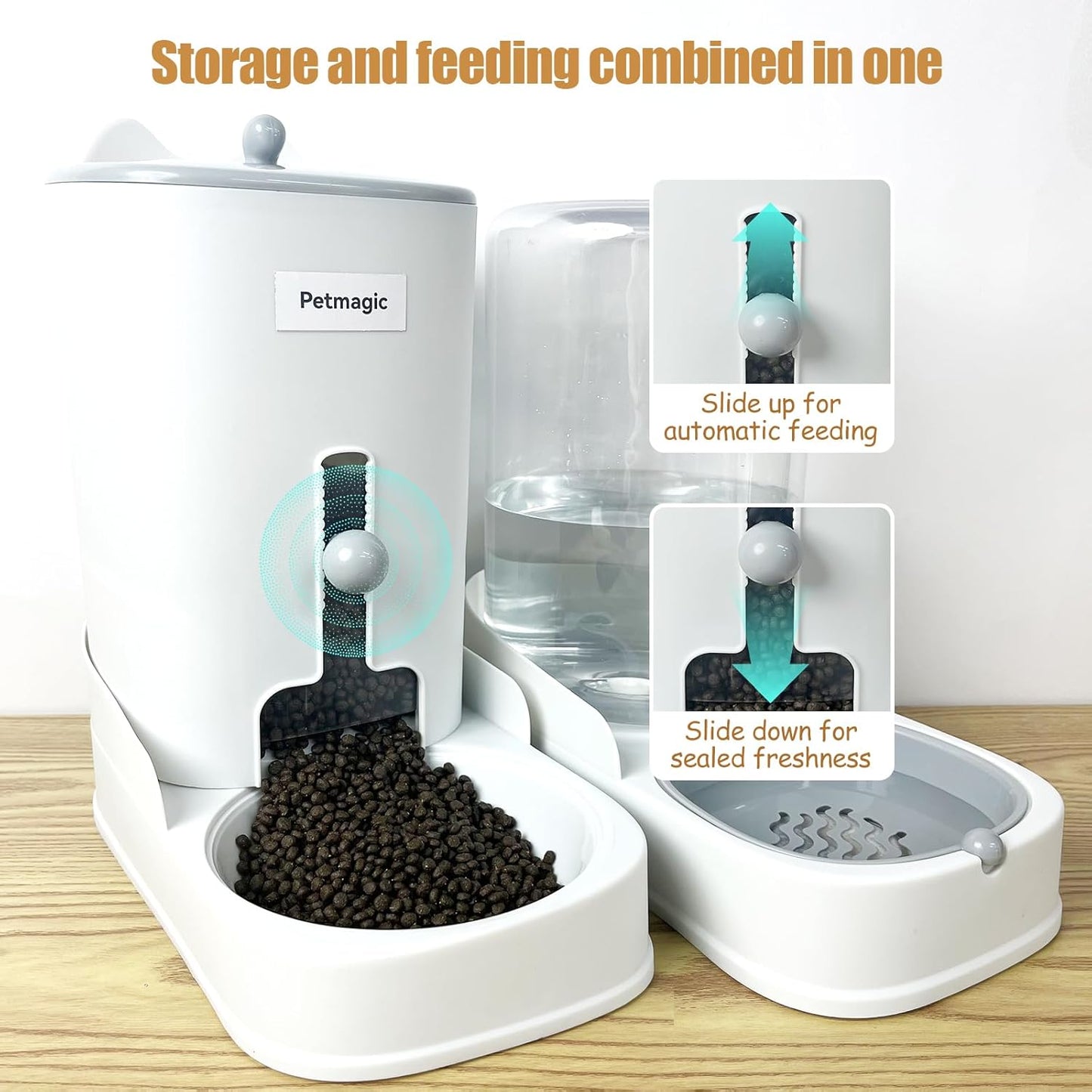 Gravity cat Feeder by Petmagic is a 3.6L Large-Capacity cat Food and Water Bowl Set. This Two-Piece Set is Suitable for pet Feeding, Including Small and Medium-Sized Dogs, Kittens.