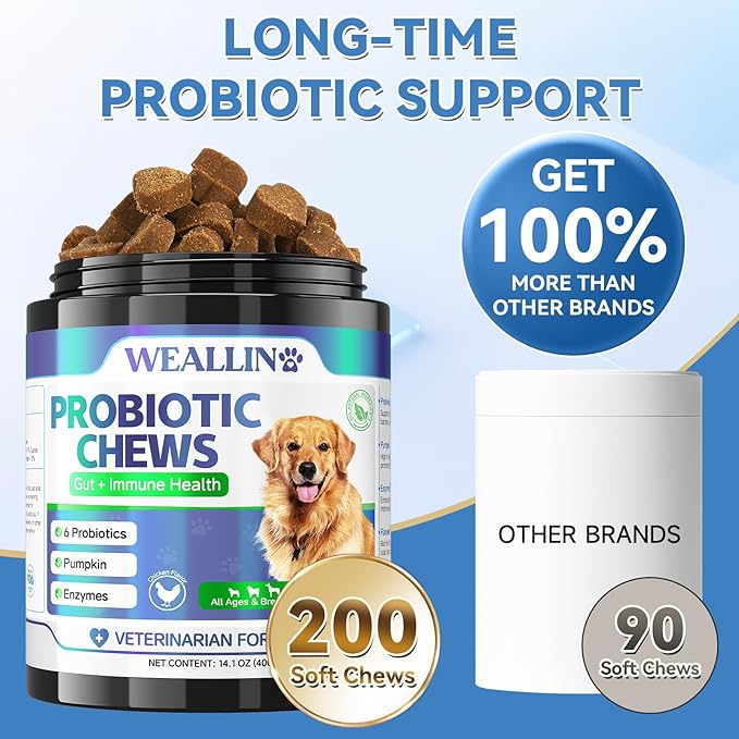 200 PCS Probiotics for Dogs - Dog Probiotic Chews for Gut Health, Digestive Support & Itchy Skin Relief Pet Diarrhea Gas Treatment - Probiotics, Digestive Enzymes, Prebiotics, Pumpkin