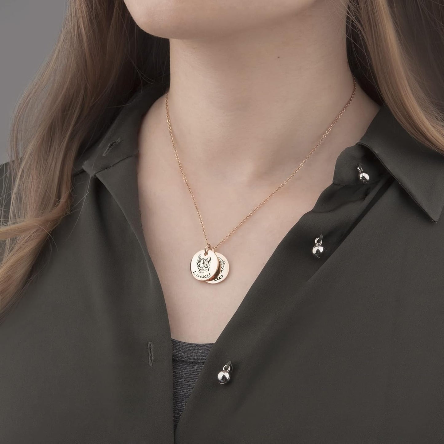 Anavia Personalized Pet Portrait Necklace, Handmade Memorial Jewelry Gift, Custom Round Disc Photo Engraved Necklace for Animal Lovers, Dog Mom, Dog Dad