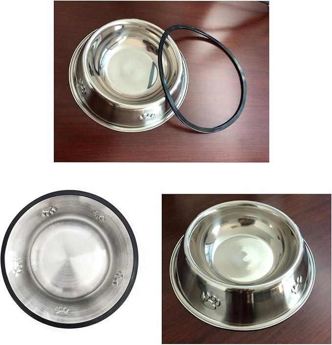 YUDANSI 2 Stainless Steel Dog Bowls, Dog Feeding Bowls for Large Dogs, Anti-Turnover Pet Dish with Rubber Base, Medium and Large Pet Feeder Food Water Plate (XL-51oz)