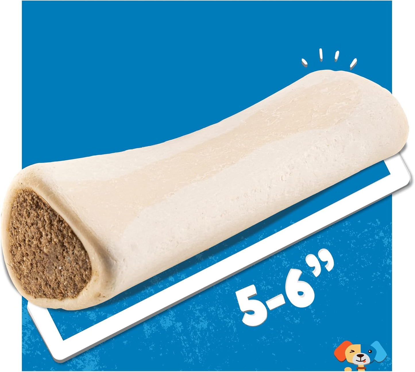 Jack&Pup 5-6" Filled Dog Bones for Large Dogs, Flavored Shin Dog Bones Long Lasting, Stuffed Bone for Dogs, High Protein, Peanut Butter Flavor - 3 Pack