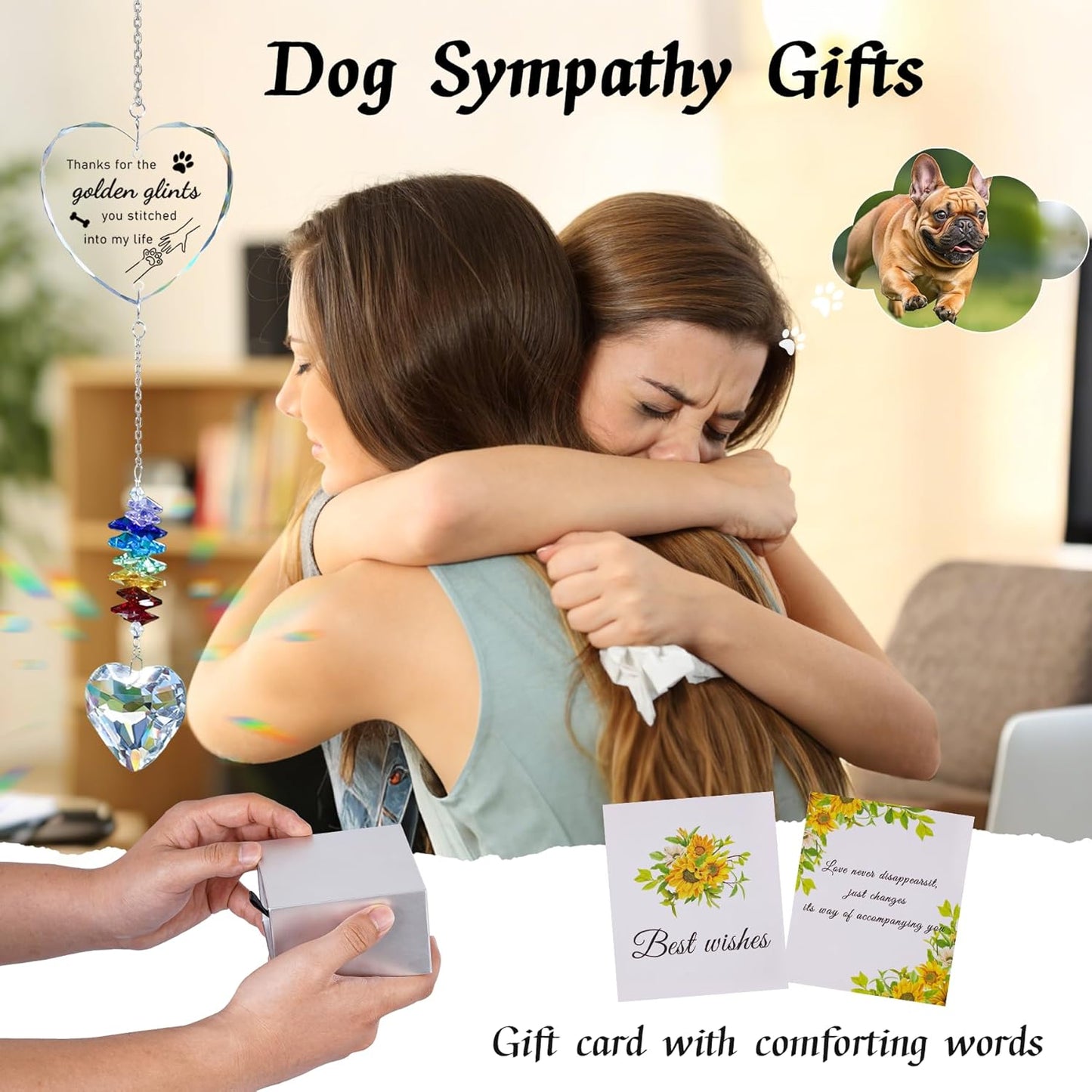 Dog Memorial Gifts for Loss of Dog, Pet Memorial Suncatcher, Pet Sympathy Gifts, Heart Shaped Suncatcher with Personalized Words, Remembrance Bereavement Gift for Loss of Dogs Cats