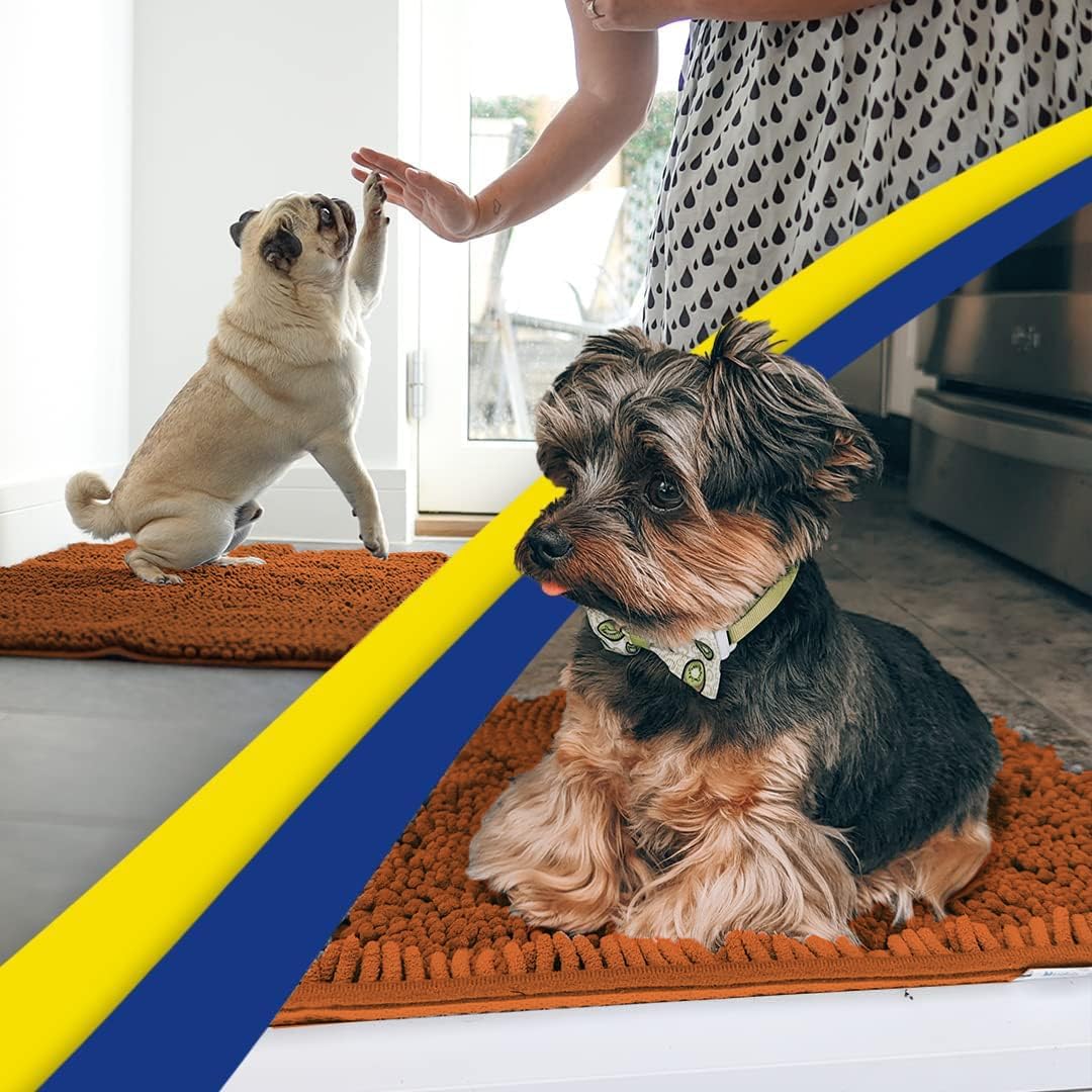 Muddy Mat® AS-SEEN-ON-TV Highly Absorbent Microfiber Dog Door Mat and Pet Rug, Non Slip Thick Washable Area and Bath Mat Soft Chenille for Kitchen Bathroom Bedroom and Indoor - Orange Large 35"X24"