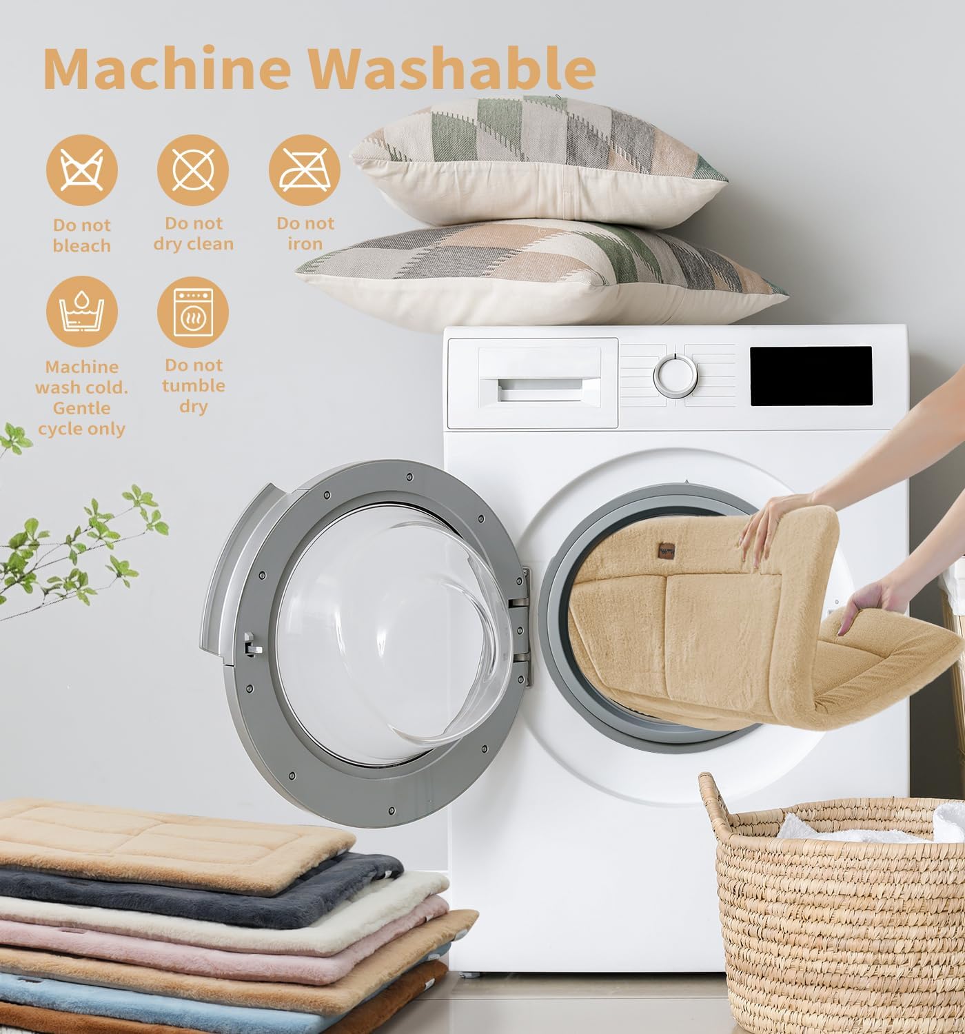 Made4Pets Dog Crate Pad Bed for Small Dogs, Washable & Reversible, Anti-Slip Kennel Mat for Cozy Sleeping, Soft Fluffy Dog Bed for Indoor & Outdoor Use, 24"x18", Khaki