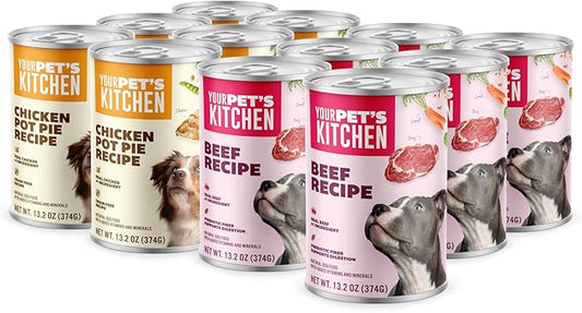 YOUR PET'S KITCHEN Wet Dog Food, Chicken Pot Pie Recipe & Beef Recipe Variety Pack - 13.2 oz Cans (Pack of 12), Made in The USA with Real Chicken