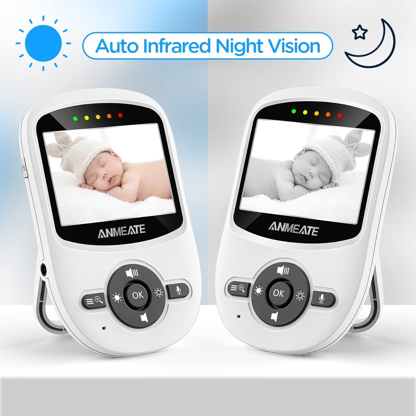 ANMEATE Video Baby Monitor with Digital Camera, Digital 2.4Ghz Wireless Video Monitor with Temperature Monitor, 960ft Transmission Range, 2-Way Talk, Night Vision, High Capacity Battery(1 Camera)