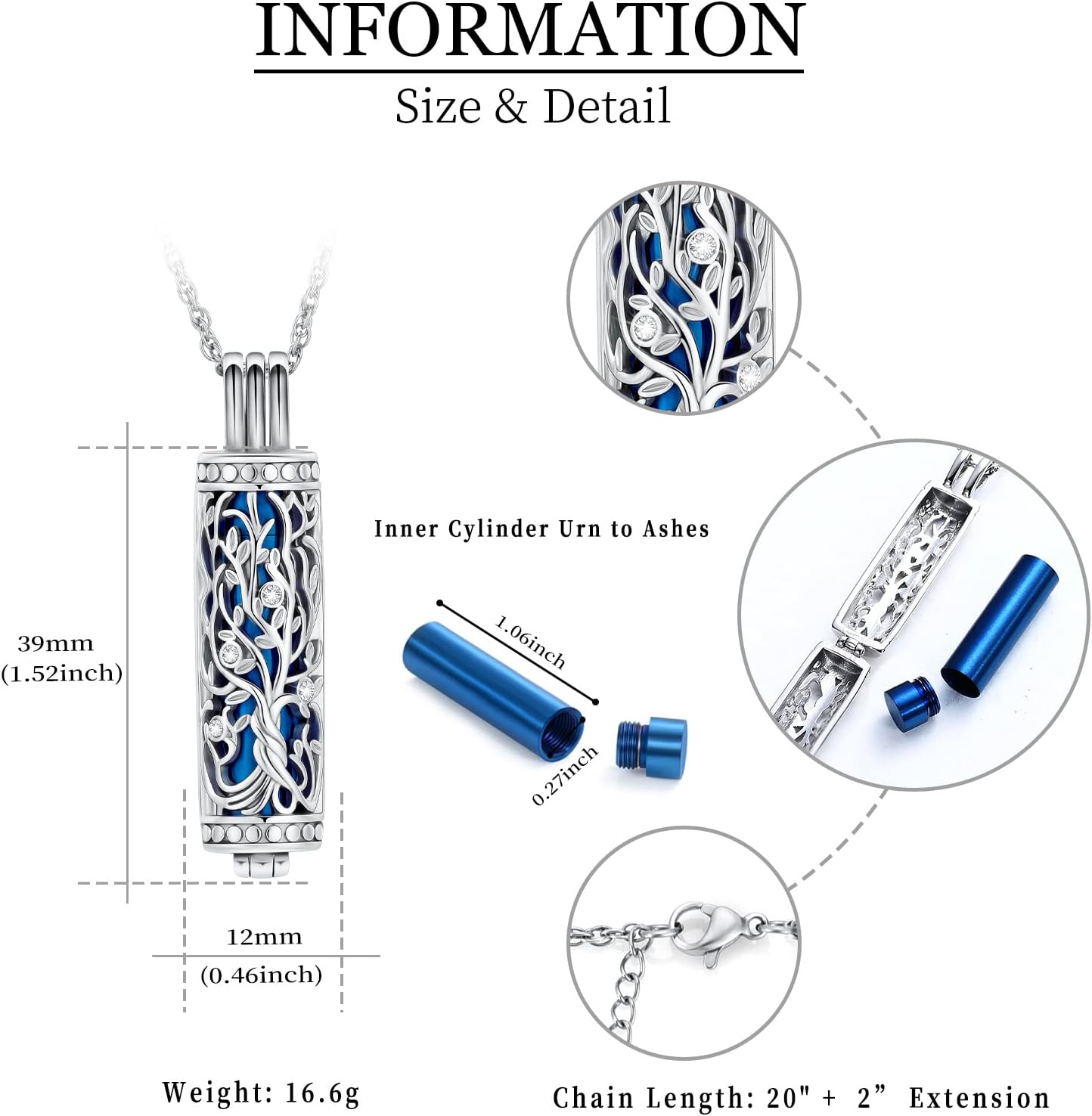 shajwo Cylinder Cremation Jewelry Tree of Life Urn Ashes Necklace for Women Men Vial Cremation Ash Pendant Loved One Memorial Jewelry