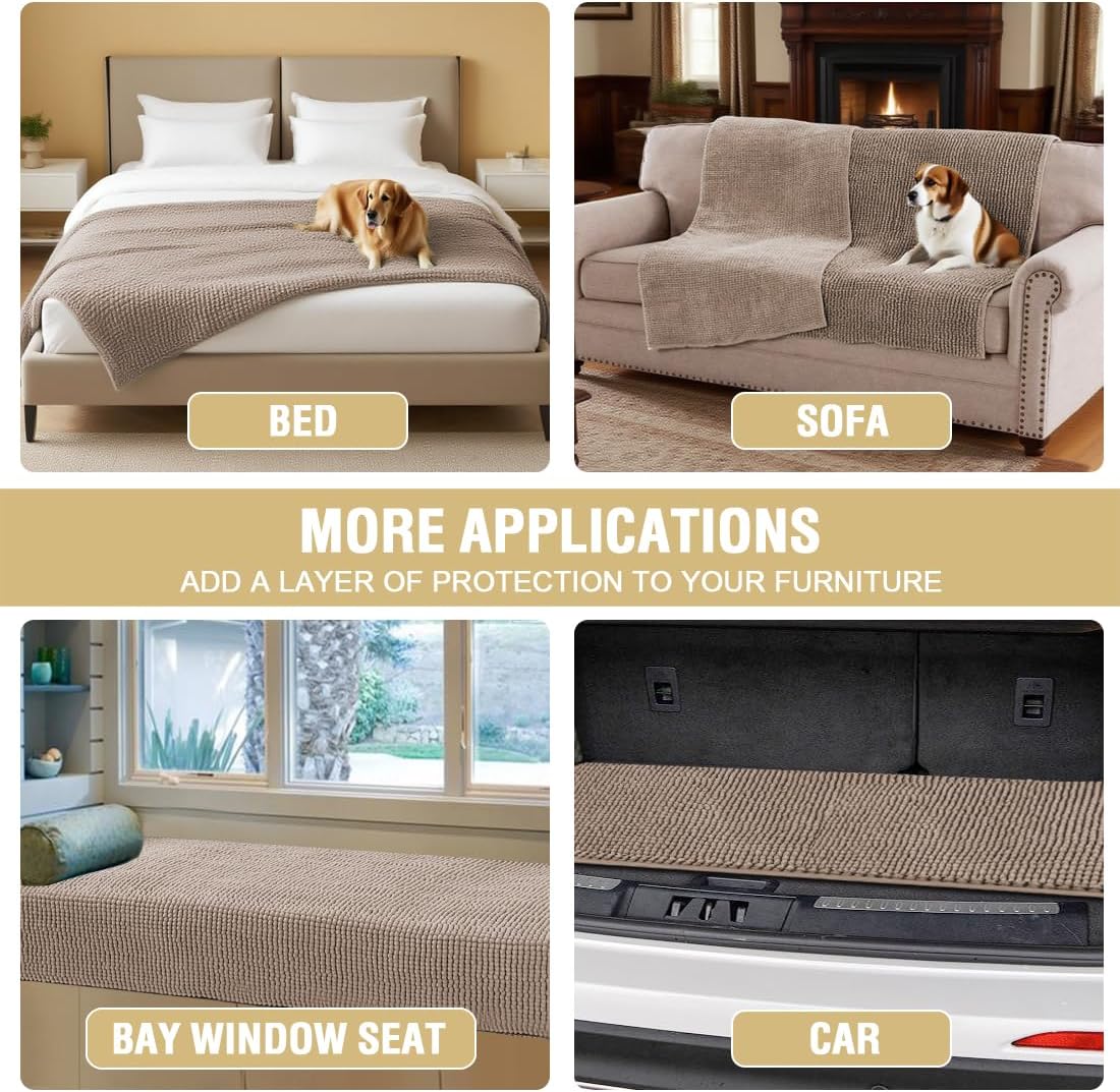 H.VERSAILTEX Plush Chenille Couch Cover for Dogs Pets Blanket for Bed Anti-Slip Soft and Durable Furniture Protector for Small Medium Large Cats Washable (52" x 82", Cuban Sand)