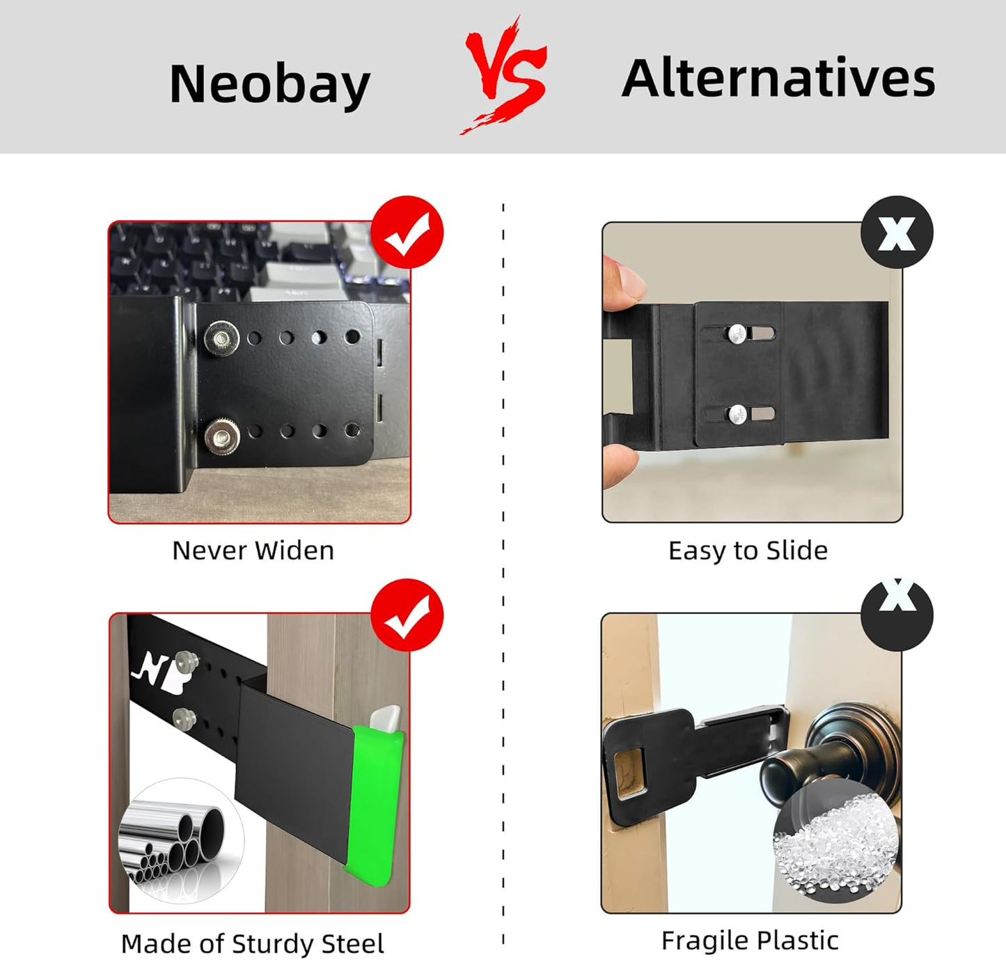 Cat Door Latch, Door Prop for Cats Keep Dogs Out of Cat Feeding Station & Litter Box, Cat Door Stopper with Silicone Anti-Collision Pad, Pet Door Interior Door Alternative, Steel Black