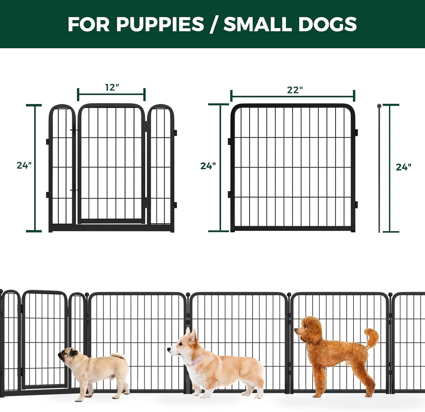 FXW Dog Gate Extra Wide Designed for Indoor Use, Adjustable Width Up to 92-inch Wide (24" H 4 Wire Panels for Puppies and Small Dogs), Black