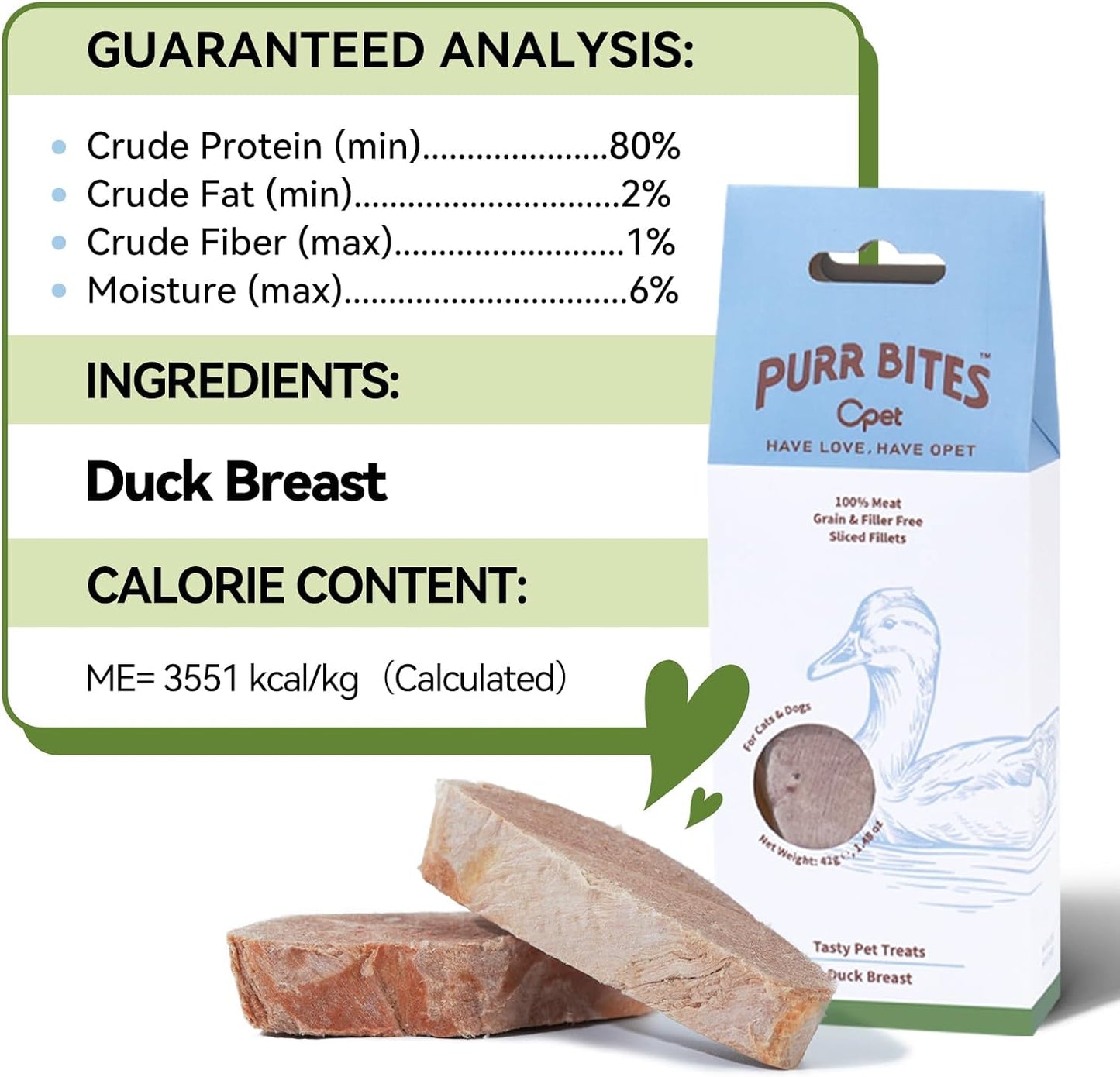 OPET Freeze Dried Duck Cat Treats, Single Ingredient Grain Free High Protein Pet Food for Cats and Dogs, Healthy Training Snacks,Freeze Dried Duck Breast Sliced Fillets (Duck Breast, 1.48 Ounce)