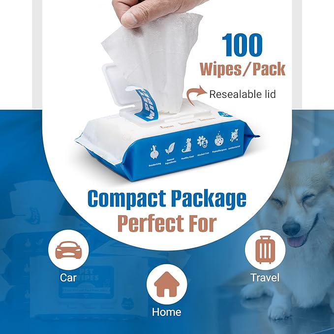 Dog Grooming Wipes - 200count/2packs Unscented Cat Wipes Cleaning Fur - Plant Based Pet Wipes for Dogs - Large & Thick Dog Paw Wipes - Fast Bath Dog Wet Wipes for Paws, Butt, Face and Body