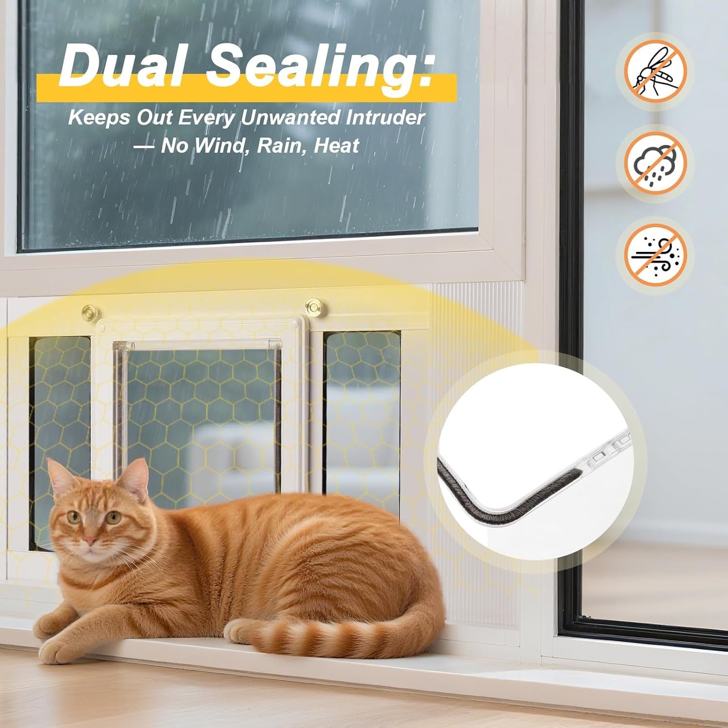 Compact Cat Door for Window,Fits 31"-36" Width Windows,Quick Install with No Damage,Aluminum Frame Pet Door for Window,Cat Window Door Insert with Tight Seal,4 Lock Modes to Control Pet Access
