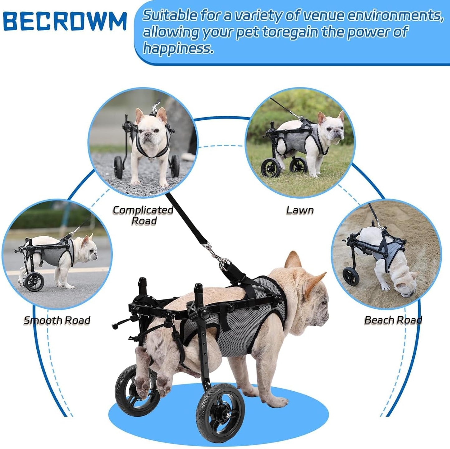 Dog Wheelchair for Back Legs, Light Weight Dog&Cat&Pets Wheelchair Cart with Disabled Hind Legs Walking, Adjustable Doggy Wheelchair Cart with Wheels for Back Legs