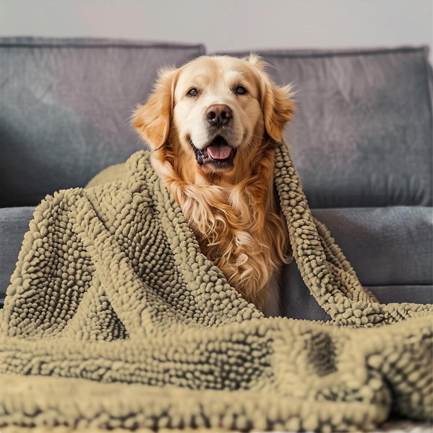 Muddy Mat® Dog Blanket - Chenille Water Absorption Blanket for Bed & Couch Cover for Dogs Washable, Anti-Slip Soft and Durable Furniture Protector for Dogs - Beige 52"x72"