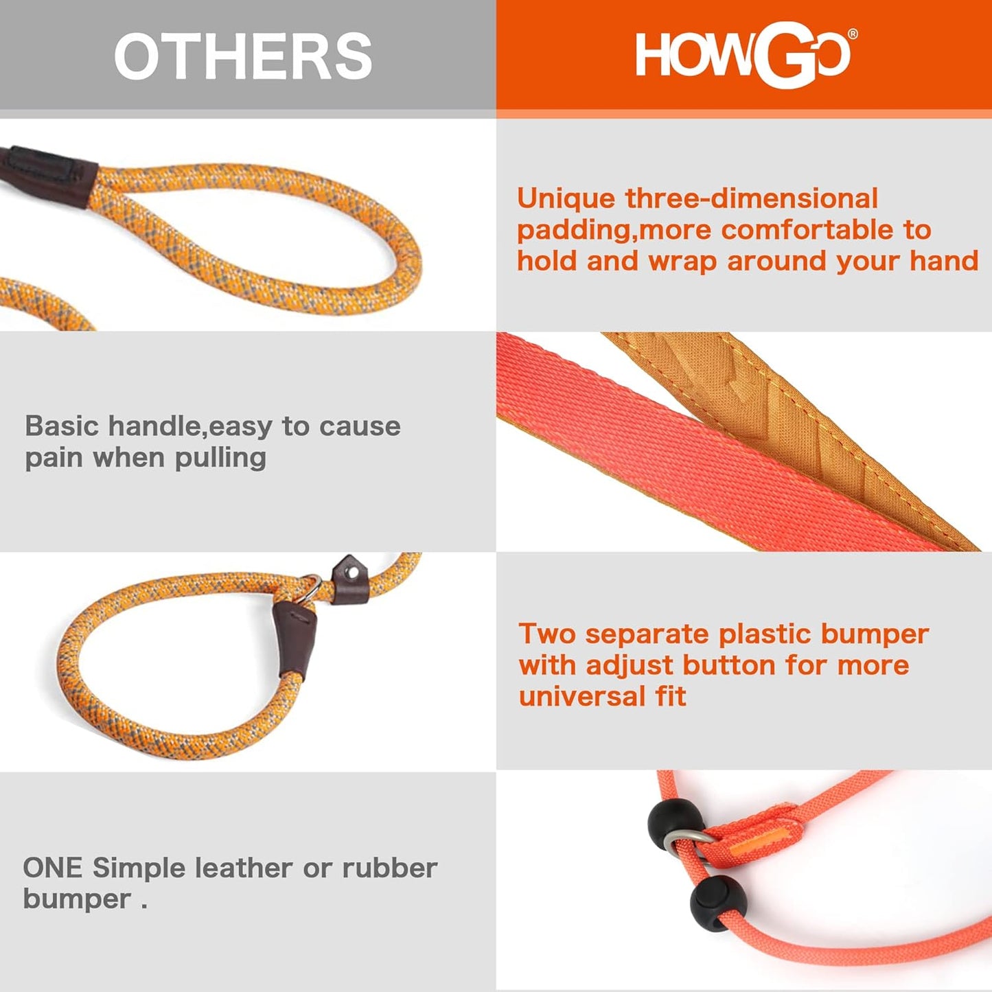 Howgo Dog Slip Lead Dog Leash, Training Lead, No-Pull Slip Leash and Collar, Heavy Duty & Durable Nylon, Padded Handle, for All Breeds (Orange, 3.6FT)