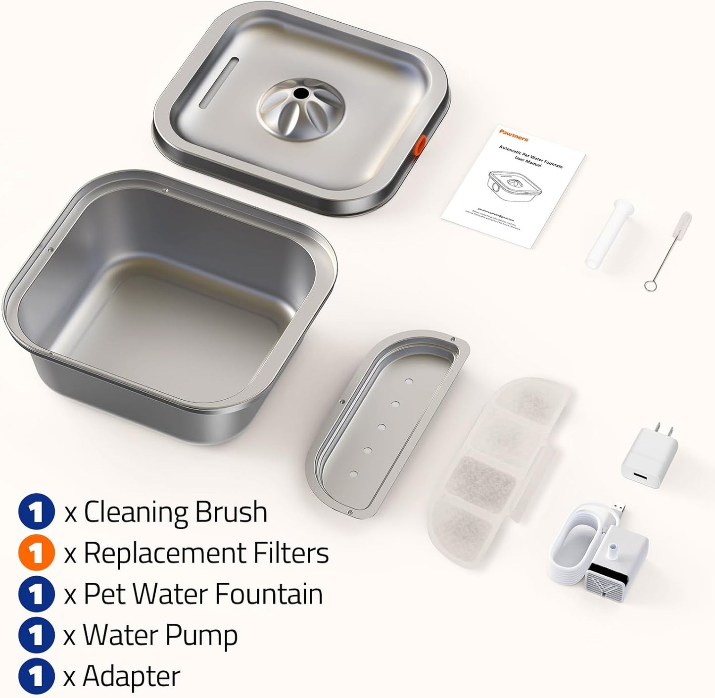 Cat Water Fountain Stainless Steel: 4L/140oz Pet Fountain Water Bowl Indoor, Automatic Dog Drinking Dispenser, Cat Feeding Watering Supplies, Metal Kitty Waterer Fountain, 1 Replacement Filters