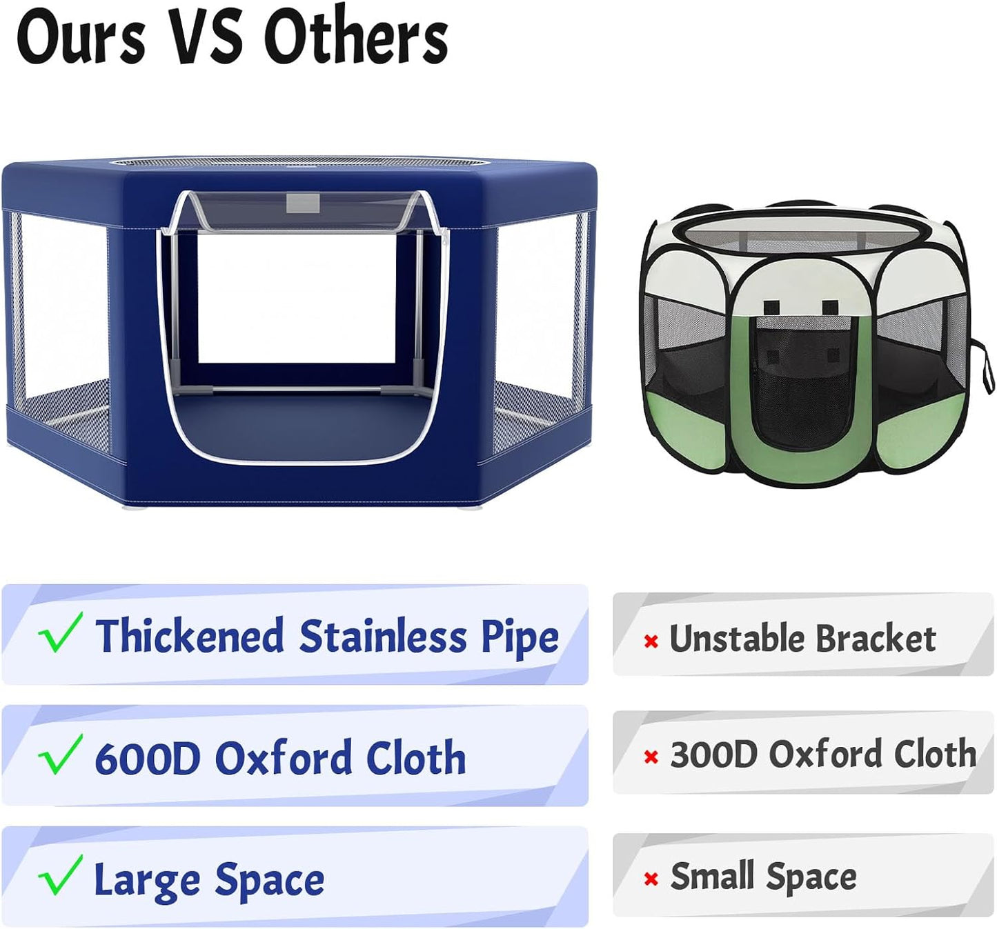 Hexagonal Dog playpen, 45Inch Soft Puppy Playpen with 600D Oxford Fabric, Stable Structure with Thickend Stainless Steel Tubes, 25.6 Inch Height Pet Playpen for Small and Medium