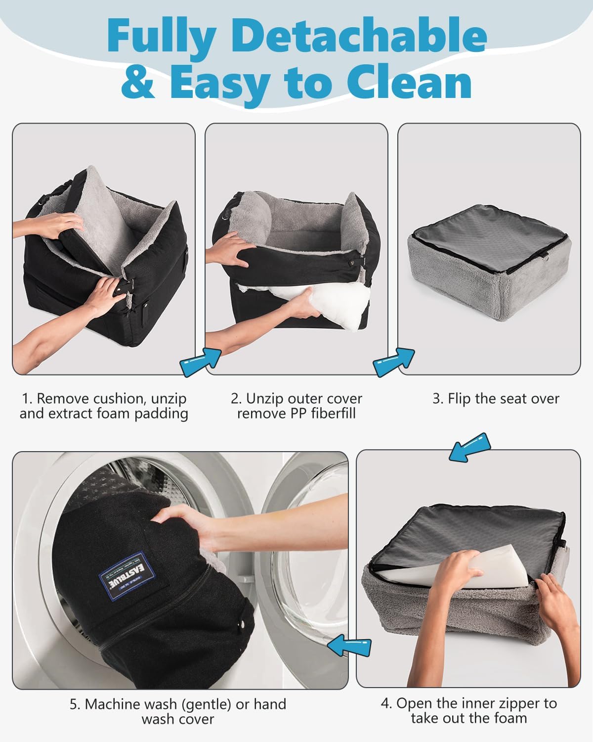 EASTBLUE Dog Car Seat for Small Medium Dogs Up to 35 lbs, Memory Foam Dog Booster Car Seat with Seatbelt, Detachable Washable Pet Carseat for Puppy & Cat, Dogs Travel Bed for Cars (Black/Grey)