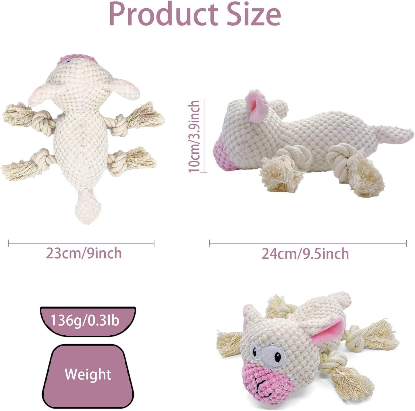 AIMETING Dog Toys, Durable Dog Chew Toys, Dog Squeak Toy with Fun Crinkle Paper, Plush Toys Suitable for Small, Medium, Large Dogs (Sheep)