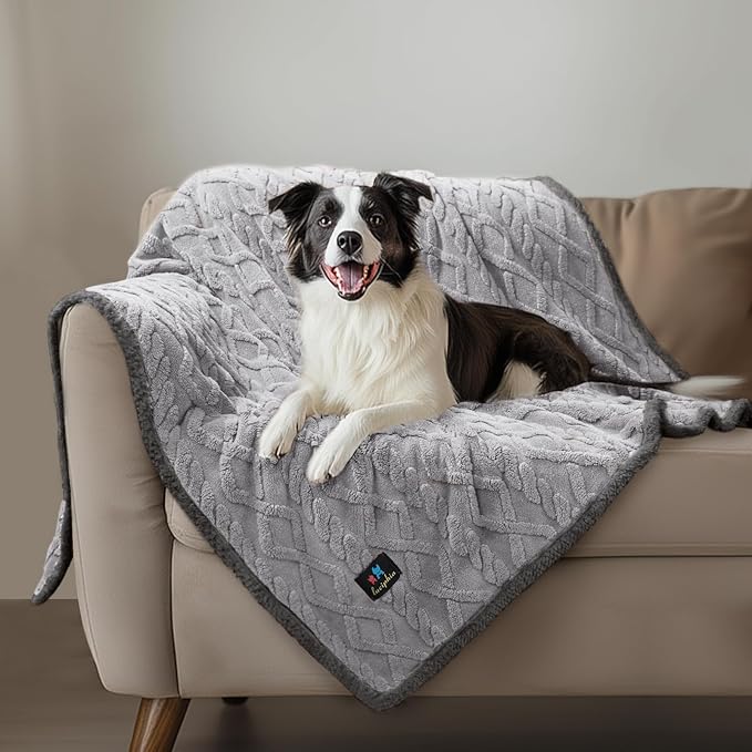 Waterproof Pet Blanket, Liquid Pee Proof Dog Blankets for Sofa Bed Couch, Reversible Sherpa Fleece Furniture Protector Cover for Small Medium Large Dogs Cats,Light Grey Large(65" x 57")