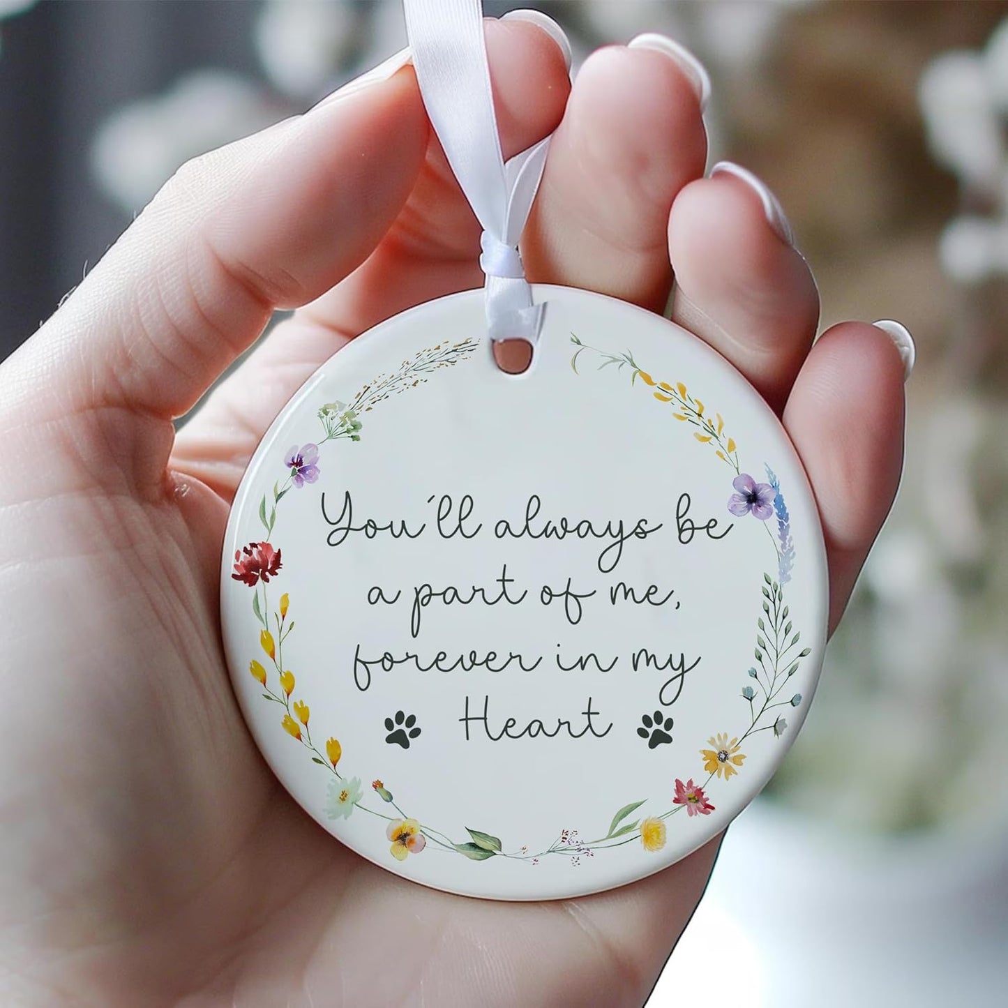 Personalized Wings Memorial Dog Christmas Ornaments - Forever in Our Hearts Acrylic Ornament for Your Loss Pet - Custom Photo, Name, Years (Memorial Cat Ceramic)